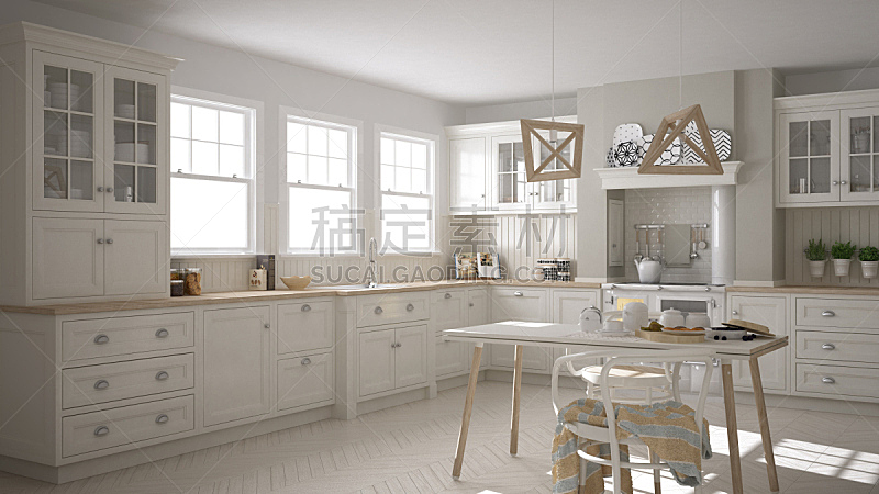 白色,斯堪的纳维亚人,木制,厨房,简单,极简构图,大特写,室内设计师,柜子,人字形图案