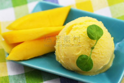 特写,芒果冰糕,清新,切片食物,芒果,冰淇淋,水平画幅,纺织品,无人,甜点心