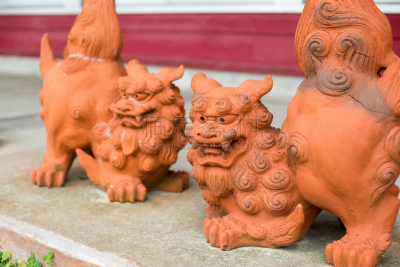 雕像,狮子,模仿动物,艺术,水平画幅,无人,雕刻物,手艺,日本,户外