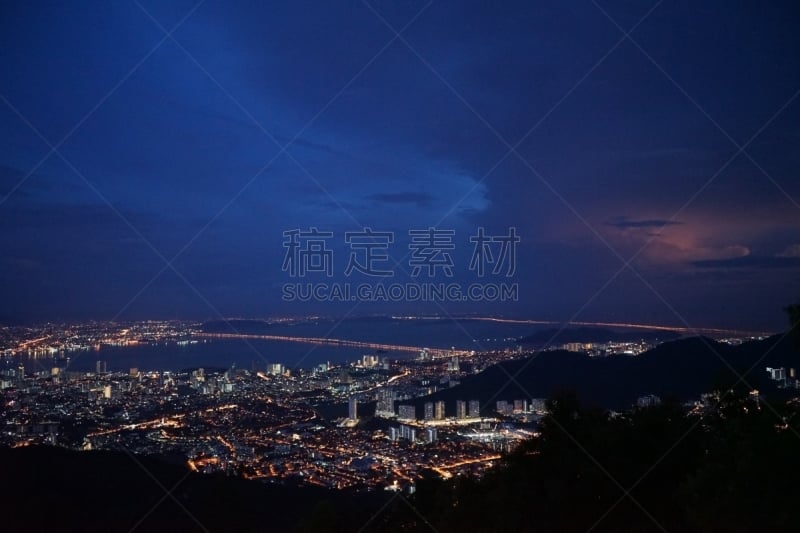 夜晚,山,槟榔屿州,无人,乔治敦,图像,水平画幅,马来西亚,城市,旅行