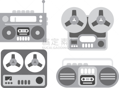 过时的,计算机图标,进行中,卡带随身听,磁带录音机,内置扬声器,扁平化设计,音乐,符号,背景分离