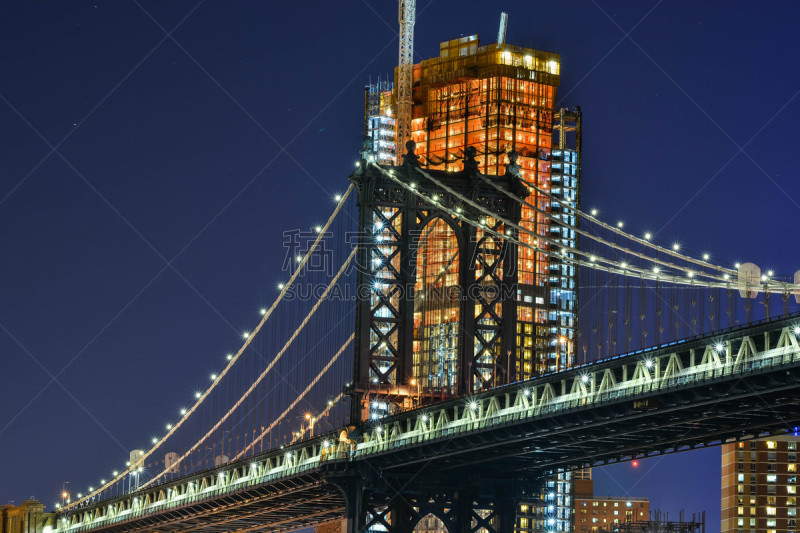 威廉斯堡桥,建筑业,背景聚焦,美国,水平画幅,建筑,夜晚,早晨,人,建筑结构