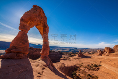 精致拱石,摩押,天空,美,水平画幅,山,无人,户外,美洲,石头