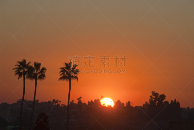 麦地那区,天空,水平画幅,无人,户外,城市,棕榈树,太阳,红色,摩洛哥