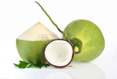 椰子,绿色,白色背景,分离着色,水平画幅,素食,无人,果汁,夏天,异国情调