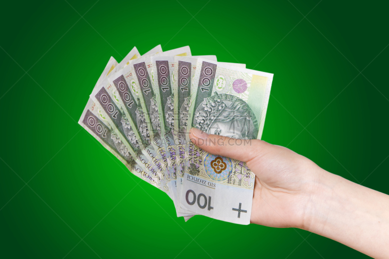 波兰,绿色背景,波兰兹罗提,水平画幅,银行帐户,一把,公司企业,商务,绿色,100号