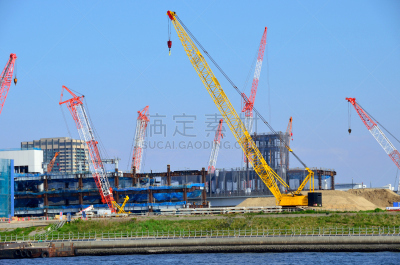 东京,建筑工地,日本,居住区,丰洲,水,天空,新的,重的,水平画幅