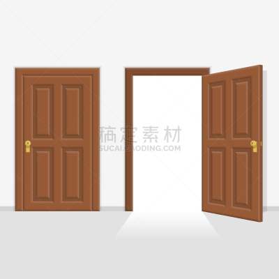 门,开着的,关闭的,外立面,门口,锁眼,留白,新的,绘画插图,家具