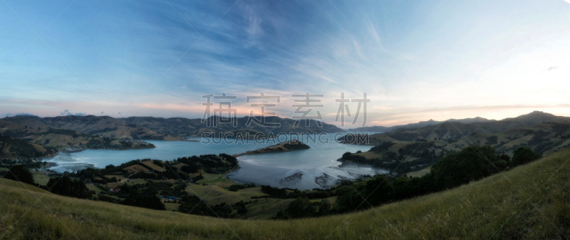 新西兰,班克斯半岛,水,天空,美,新的,艺术,水平画幅,山