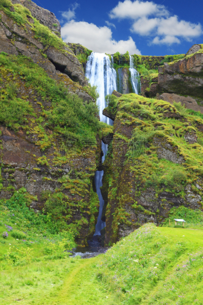 瀑布,风景,Seljalandsfoss Waterfall,鱼眼镜头,垂直画幅,水,天空,无人,夏天,户外