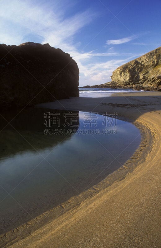 潮水坑,海滩,自然,垂直画幅,康沃尔,沙子,无人,户外,海洋,潮汐