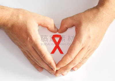 心型,男人,艾滋病警示丝带,手,安全护栏,世界艾滋病日,社会意识符号,想法,缎带
