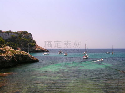 加尔达纳湾,绿女神,米诺卡,天空,水平画幅,岩石,无人,船,海洋,西班牙