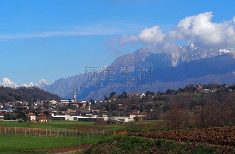 城镇景观,julian alps,乌迪内,春天,风景,意大利,俄亥俄河,早晨,在下面,挨着