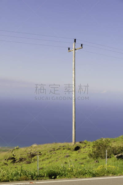 夏威夷大岛,高处,电线杆,垂直画幅,天空,无人,蓝色,太平洋岛屿,路边