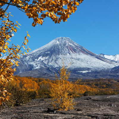 地形,秋天,晴朗,堪察加半岛,俄罗斯远东地区,活火山,森林,白昼,多色的,亚洲