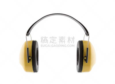 噪声,人的耳朵,黄色,消声器,白色背景,分离着色,安全,安静,耳麦,波兰