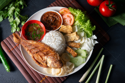 米,鱼类,罗非鱼,格子烤肉,传统,热,椰浆饭,香料,食品,烤肉架