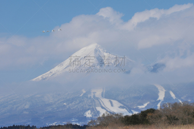 福岛县,山,冬天,猪苗代湖,万代山,天空,国家公园,湖岸,水平画幅,雪