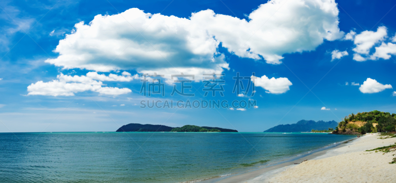 海景,岛,浮罗交怡岛,远距离,留白,座位,枝繁叶茂,沙子,夏天,海岸地形