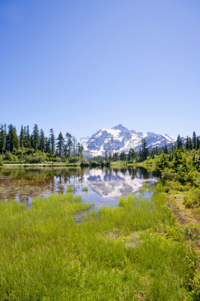舒克森山,取景湖,看风景,自然,垂直画幅,水,天空,草地,美国,雪