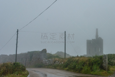 矿,雾,天空,康沃尔,水平画幅,无人,古老的,货运,户外,过去