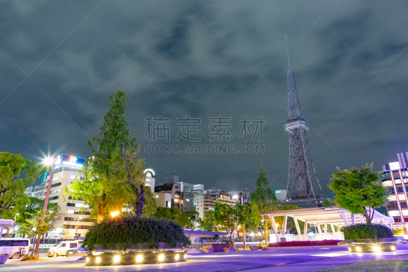 夜晚,都市风景,名古屋电视塔,曙暮光,暗色,横截面,顶部,国际著名景点,旅游目的地,背景