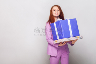 生日,女孩,幸福,拿着,礼物,可爱的,红色,看,青少年,留白