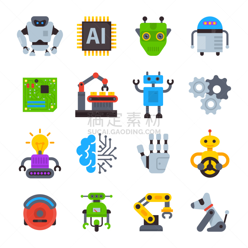绘画插图,符号,技术,矢量,电子人,分离着色,计算机图标,自动的,制造机器,动画片