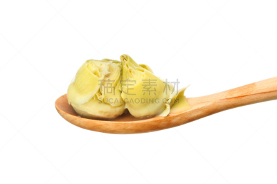 洋蓟心,朝鲜蓟,水平画幅,无人,木制,白色背景,背景分离,成分,英国,汤匙