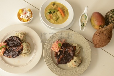 食品,牙买加鸡,摇摆舞,牙买加,餐具,饮食,桌子,水平画幅,香料,盘子