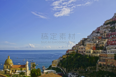阿玛菲海岸,波西塔诺,意大利,名声,在下面,美,度假胜地,水平画幅,山