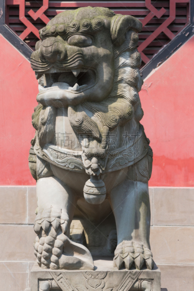 狮子,红色,石像生,围墙,前面,宫殿,雕像,雕塑,佛,力量