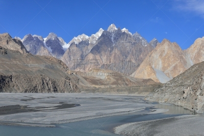 地形,巴基斯坦北部,吉尔吉特,喀喇昆仑山,查谟和克什米尔,天空,水平画幅,尖利,顶部,非凡的
