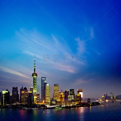 夜晚,上海,城市天际线,黄浦江,外滩,浦东,无人,户外,都市风景,地铁站