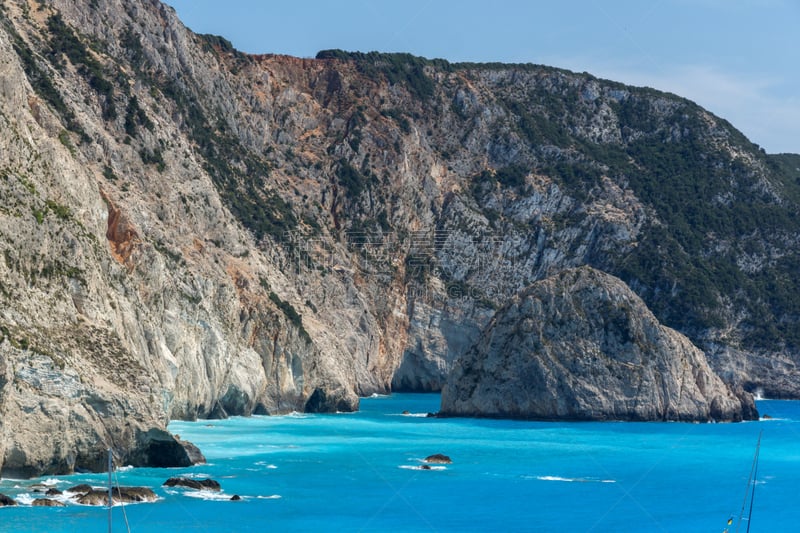 波尔图卡特斯基海滩,莱夫卡斯,希腊,全景,水,蓝色,海滩,非凡的,爱奥尼亚海,旅途