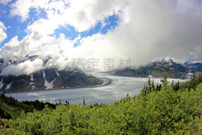 萨蒙冰河,冰河,加拿大,阿拉斯加,大不列颠哥伦比亚,斯图尔特河,侧面视角,天空,气候,水平画幅