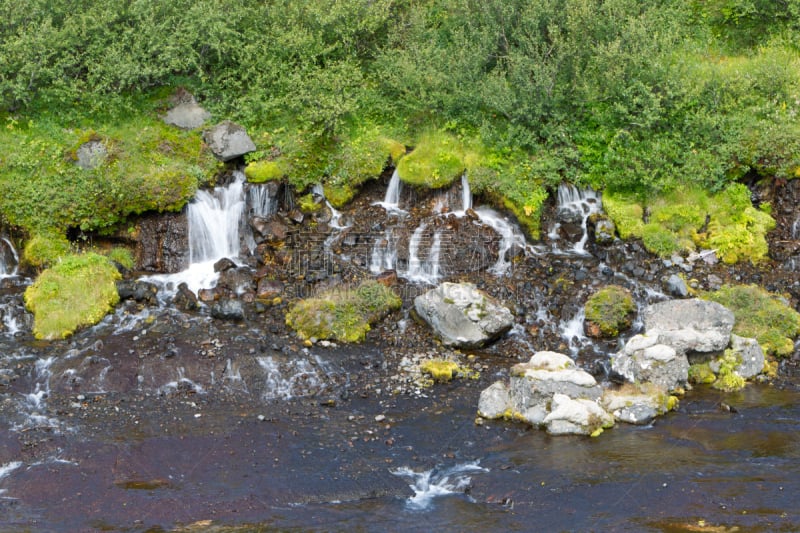 瀑布,hraunfossar,冰岛国,水,褐色,沟壑,水平画幅,夏天,户外,河流