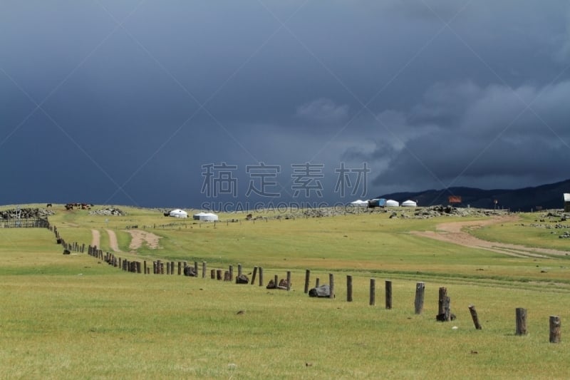 东欧大草原,鄂尔浑河谷,自然,天空,草地,柳树,水平画幅,野地,地形,山