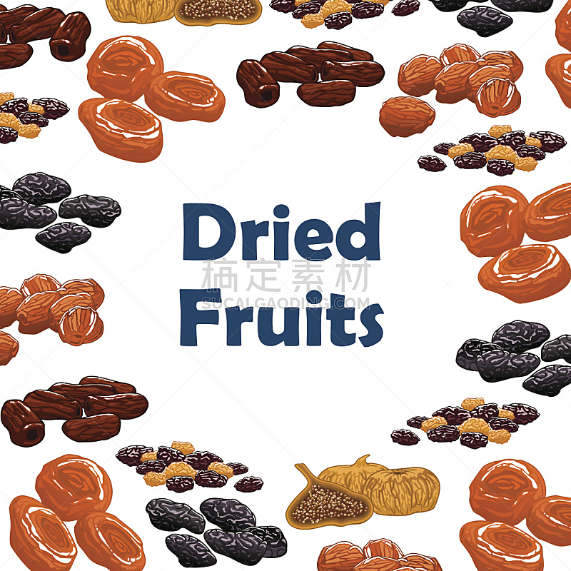 干果,矢量,小吃,葡萄干,杏,干的,无花果,李子,褐色