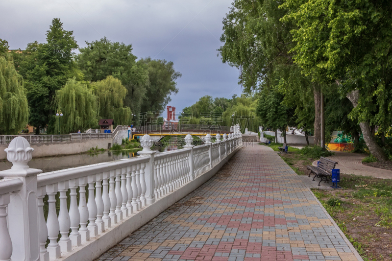 暴风雨,河堤,派克大街,气候,横截面,暗色,云景,长椅,风,环境