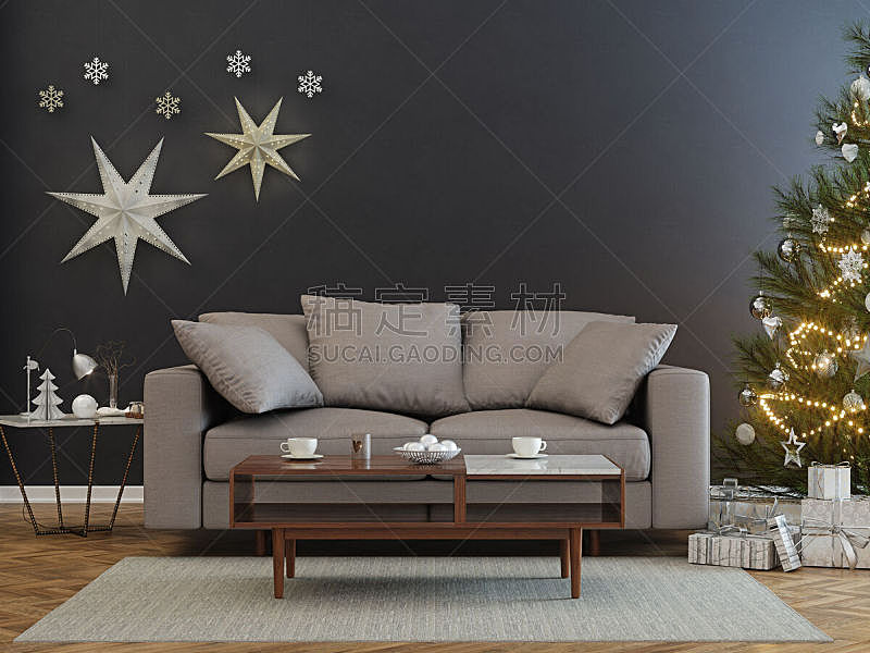 圣诞树,礼物,起居室,水平画幅,无人,古典式,家庭生活,组物体,特写