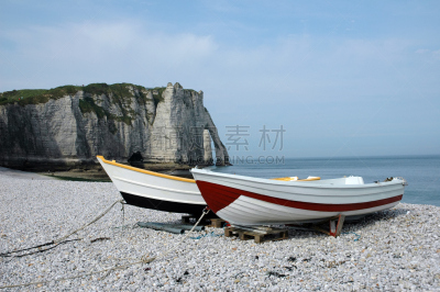 海滩,拖捞船,诺曼底埃特塔尔海滩,英吉利海峡,诺曼底,宁静,悬崖,水平画幅,无人,金融