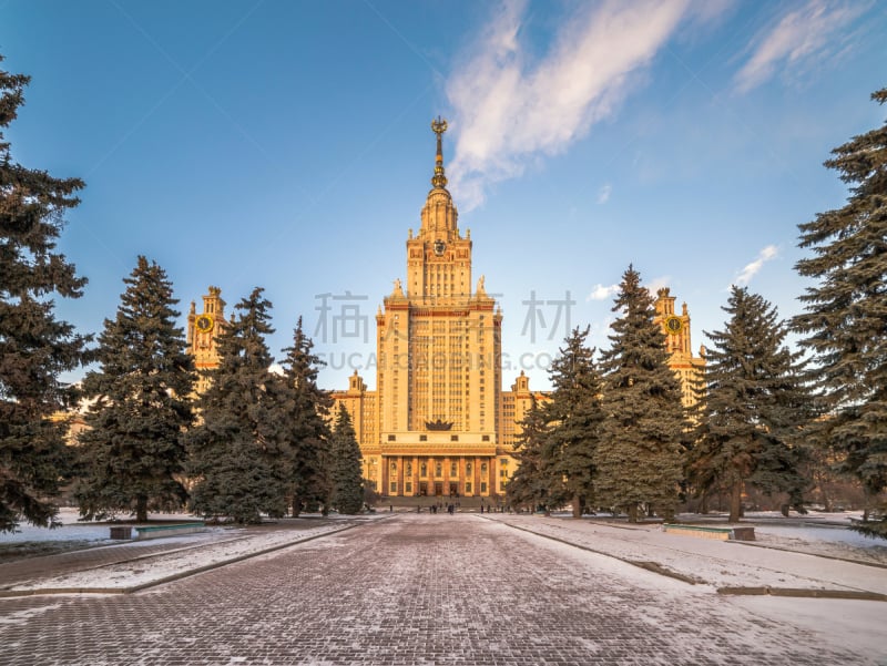 mikhail lomonosov,冬天,校园,大学,莫斯科,州,莫斯科大学,斯大林式建筑,前苏联,天空