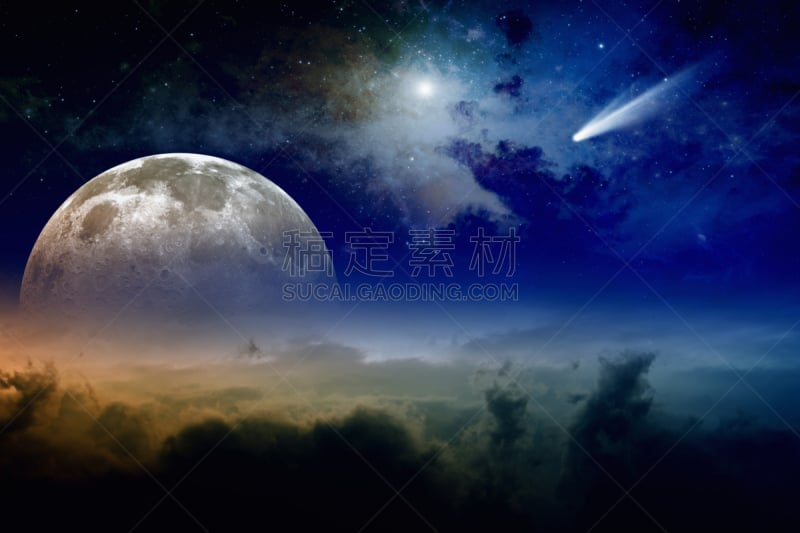 彗星,天空,星系,水平画幅,轨道运行,夜晚,无人,月亮,科学,星云