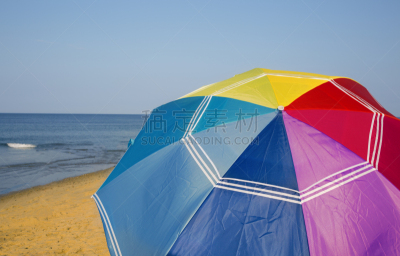 柯德角,马萨诸塞,海滩遮阳伞,水,天空,水平画幅,沙子,无人,夏天,户外