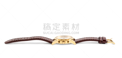 腕表,白色背景,个人随身用品,褐色,水平画幅,皮革,时间,金属,特写,钟