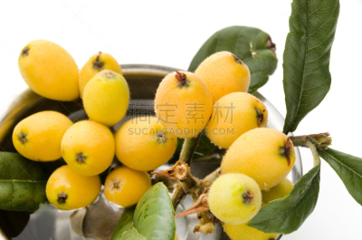 枇杷,分离着色,白色背景,自然,水,水平画幅,绿色,橙色,水果,无人