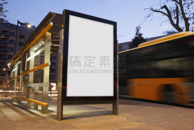 公共汽车站,空白的,布告栏,巴士,路边,长时间曝光,模板