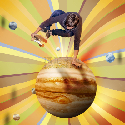 木星,青年人,行星,航拍视角,滑板运动,天空,长袖衫,星云,白人,男性